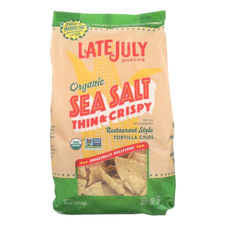 Late July Snacks Organic Tortilla Chips - Thin and Crispy Sea Salt - Case of 9 - 11 Oz.