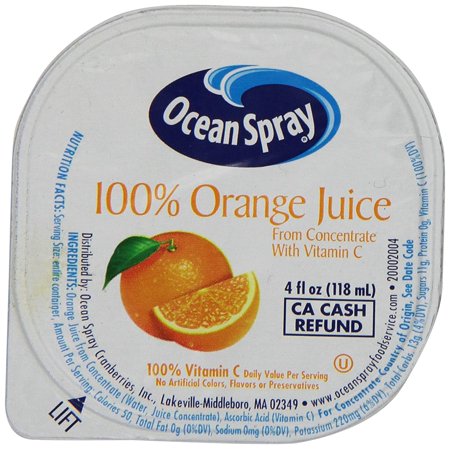 Ocean Spray 100% Orange Juice, 4 Ounce Cup (Pack of 48)