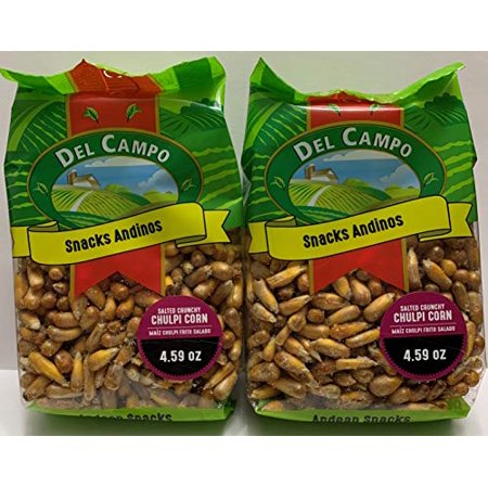 Del Campo Andean Snacks  Salted Crunchy Chulpi Corn  Maiz Chulpe Frito Salado  4.59 Oz.  Pack of 2  Product of Peru