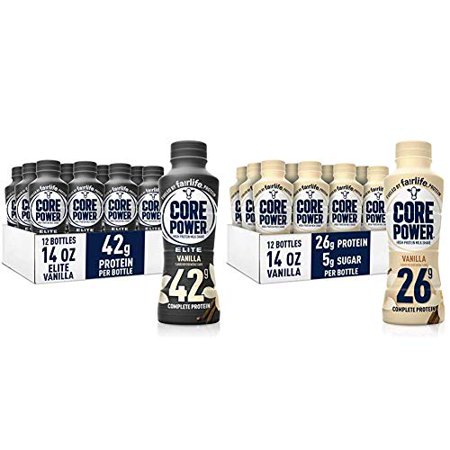 Life Core Power Elite High Protein Shake (42G), Vanilla, 14 Fl Oz Bottles (12 Pack) & Core Power Life Core Power High Protein Milk Shake, Vanilla, 14 