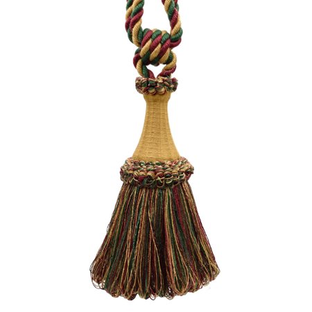 Camel, Wine, Dark Green Large Multi-Color Tassel Tieback with Looped Accents / 8 Inches Long Tassel, 30 Inches Spread (embrace) / Style# TBDK8 (11808)