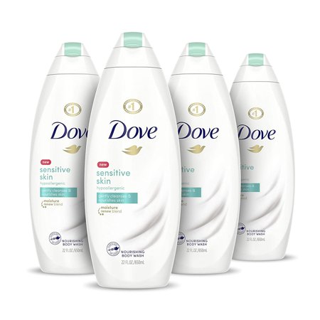 Dove Body Wash Hypoallergenic and Sulfate Free Sensitive Skin Effectively Washes Away Bacteria While Nourishing Your Skin 22 Oz, 4 Count