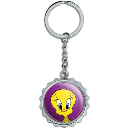 Looney Tunes Tweety Bird Chrome Plated Metal Pop Cap Bottle Opener Keychain Key Ring