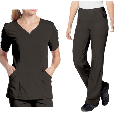 Landau Urbane Ultimate Womens Scrub Set 9550 Chloe Sweetheart Top and 9300 Bailey Drawstring Cargo Pant Black (SML Top/Pant SML)