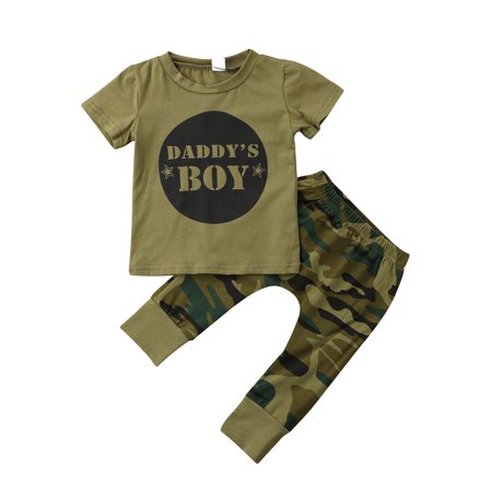 LA HIEBLA Baby Boy Girl Camo T-shirt Tops Pants Outfits Set Clothes