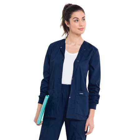 Landau Women S Essentials Classic Relaxed Fit Breathable Fade Resistant 4 Pockets Snap Warm-up Scrub  Style 7525