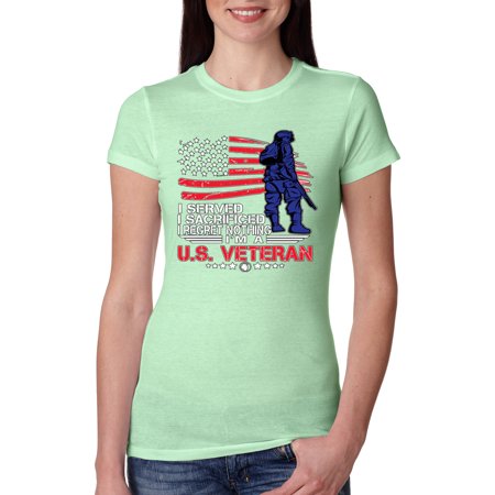 I Served I Sacrificed I Regret Nothing Veteran Americana / American Pride Womens Slim Fit Junior Tee, Mint, X-Large