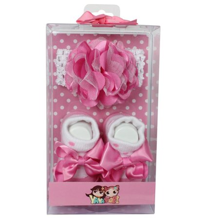 La Ribbons Baby Girl's Gift Box Essentials Headband and Sock Set