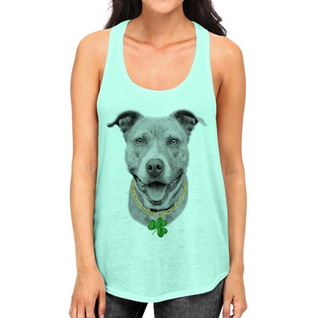 Junior S Pitbull Shamrock Necklace B1640 PLY Mint Racerback Tank Top Small Mint
