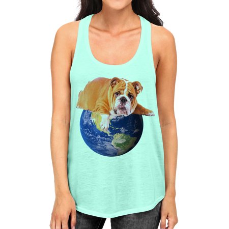 Junior's English Bulldog Top of the World Tee B1131 PLY Mint Green Racerback Tank Top X-Large