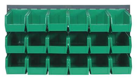 Quantum Storage Systems QLP-3619-230-18GN Solid Hanging Louvered Panel Bins Rack 108 Shelves 19  H X 36  W X 11  D with 18 Green Bins 11  L X 6  W X 5