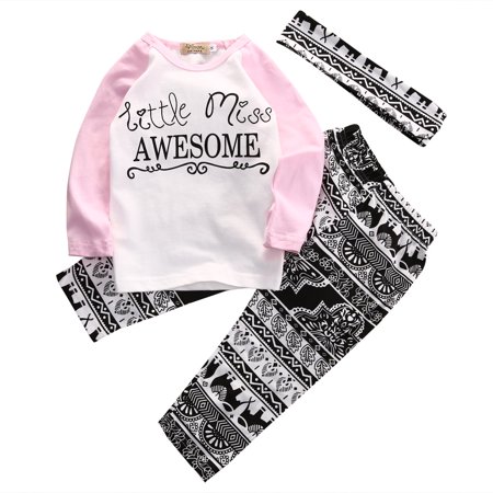 LA HIEBLA Infant Baby Girls Long Sleeve T-shirt Pants Leggings Headband 3PCS Outfits Set
