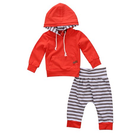 LA HIEBLA Newborn Baby Boys Girls Hoodie T-shirt Tops+Pants Outfits Toddler Clothes Set