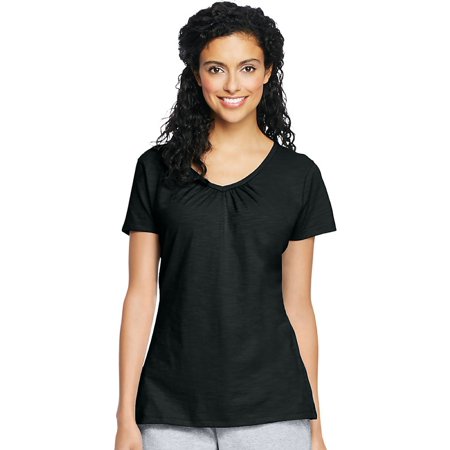 Hanes Women S Slub Jersey Shirred V-Neck  Style 9253