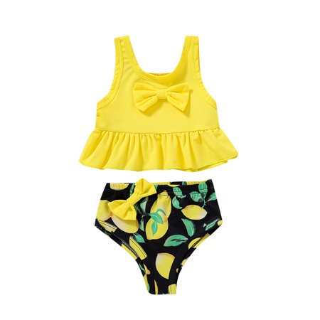 LA HIEBLA Baby Girls Split Swimsuit Tops Fruit Print Panties Bikini Sets