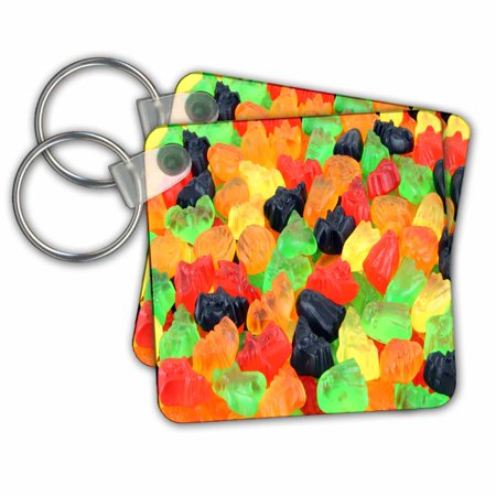 3dRose Image of Macro of Gummy Bears Candy - Key Chains  2.25 by 2.25-inch  Set of 2
