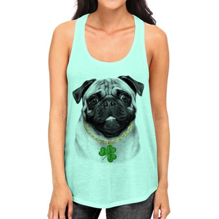 Junior S Pug Shamrock Necklace B1641 PLY Mint Racerback Tank Top Large Mint