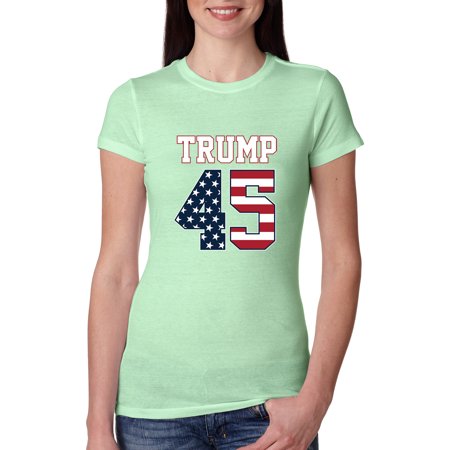 President Trump 45  GOP Reelect  Womens Political Slim Fit Junior Tee, Mint, Large