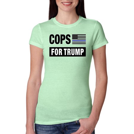 Cops for Trump American Flag Police Law Enforcement Gift  Womens Political Slim Fit Junior Tee, Mint, 2XL