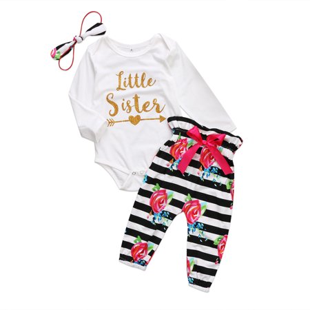 LA HIEBLA Baby Girl Floral Romper Tops Pants Outfits Set Clothes