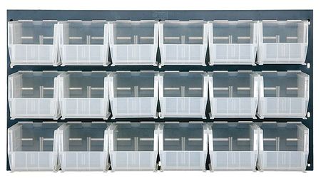 Quantum Storage Systems QLP-3619-230-18CL Solid Hanging Louvered Panel Bins Rack 108 Shelves 19  H X 36  W X 11  D with 18 Clear Bins 11  L X 6  W X 5