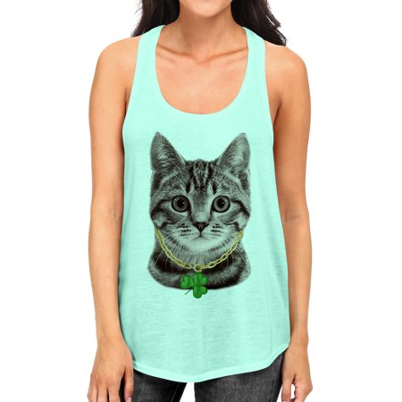 Junior S Cat Shamrock Necklace B1642 PLY Mint Racerback Tank Top Medium Mint
