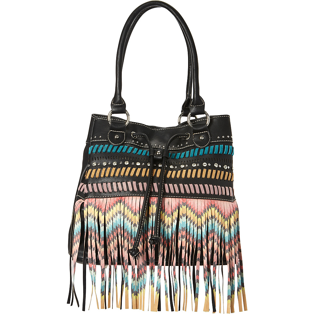 Montana West Fringe Concealed Handgun Hobo Bag Black - Montana West Manmade Handbags