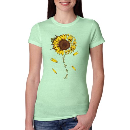 You Are My Sunshine Skull and Sunflower Inspirational/Christian Womens Slim Fit Junior Tee  Mint  Large