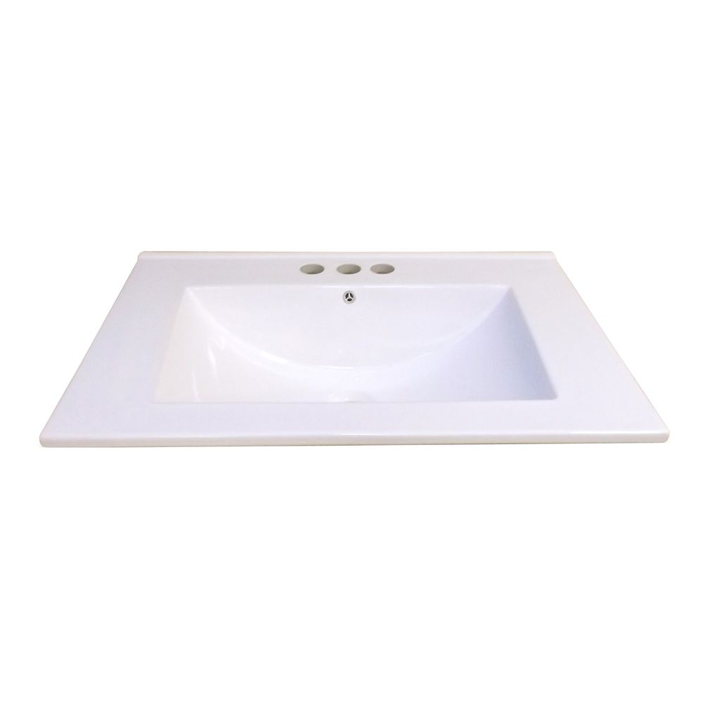 Magick Woods 24-Inch W X 18 1/4-Inch D Ceramic Vanity Top in White with Wave Bowl