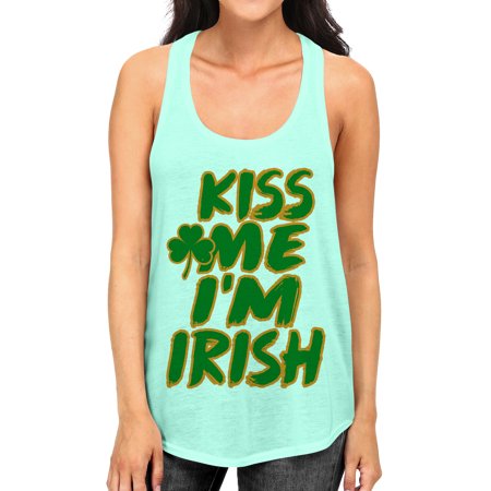 Junior S Kiss Me I M Irish B1658 PLY Mint Racerback Tank Top Large Mint