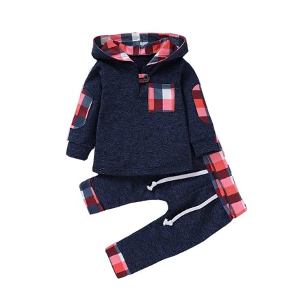 LA HIEBLA 2pcs Baby Boys Hoodie Warm Long Pants Casual Outfits Set