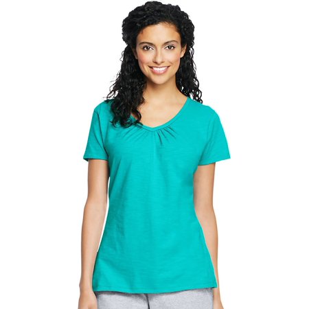 Hanes Women S Slub Jersey Shirred V-Neck  Style 9253