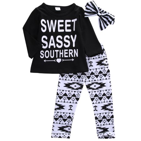 LA HIEBLA Kids Baby Girls Summer Outfits T-shirt Tops+Casual Long Pants 3PCS Set