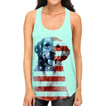 Junior S American Flag Golden Retriever B750 Mint Green Racerback Tank Top Small