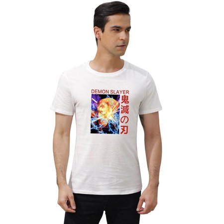 Taicanon Demon Slayer Men's Cotton Performance Crew-Neck Short Sleeve T-Shirt Anime Cartoon Graphic Tee(White-L)