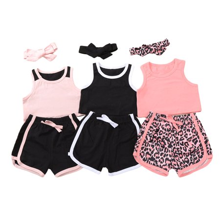 LA HIEBLA Baby Summer Outfits Sleeveless Tank Vest Tops Shorts Yoga 3Pcs Sets