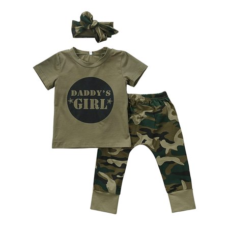 LA HIEBLA Baby Boy Girl Camo T-shirt Tops Pants Outfits Set Clothes