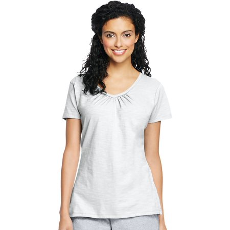Hanes Women S Slub Jersey Shirred V-Neck T-Shirt  Style 9253