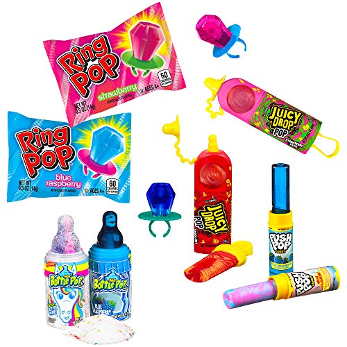 Bazooka Candy Brands, Back to School Variety Box 18 Lollipops W Assorted Flavors from Ring Pop Push Baby Bottle Juicy Drop Fun for Treats Care Package thumbnail