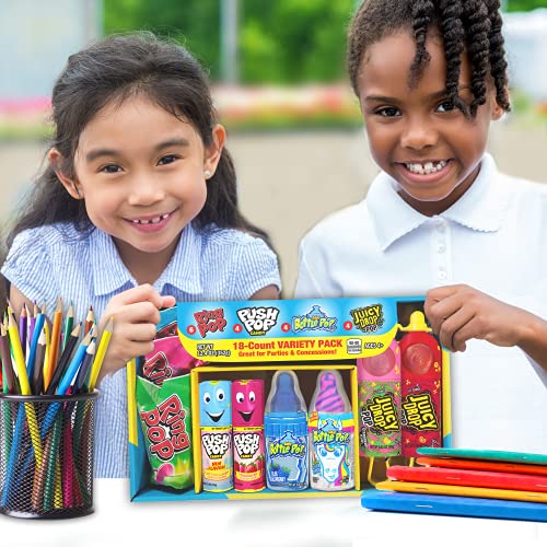 Bazooka Candy Brands, Back to School Variety Box 18 Lollipops W Assorted Flavors from Ring Pop Push Baby Bottle Juicy Drop Fun for Treats Care Package thumbnail