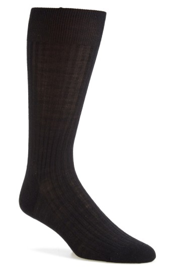 Pantherella Men's Laburnum Merino Wool 5x3 Rib Dress Sock in Black (5796) | Size XL | HisRoom.com