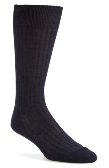 Pantherella Men's Laburnum Merino Wool 5x3 Rib Dress Sock in Blue (5796) | Size XL | HisRoom.com