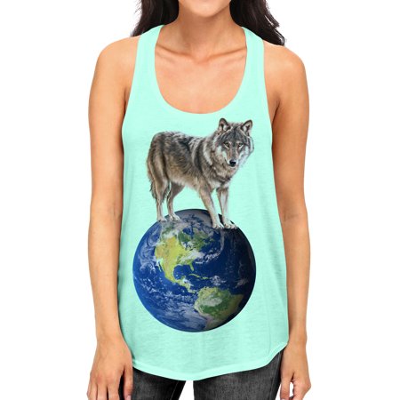 Junior's Wolf Top of the World Tee B1144 PLY Mint Green Racerback Tank Top X-Large