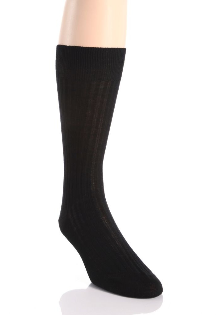 Pantherella Men's Laburnum Merino Wool 5x3 Rib Dress Sock in Black (5796) | Size Medium | HisRoom.com