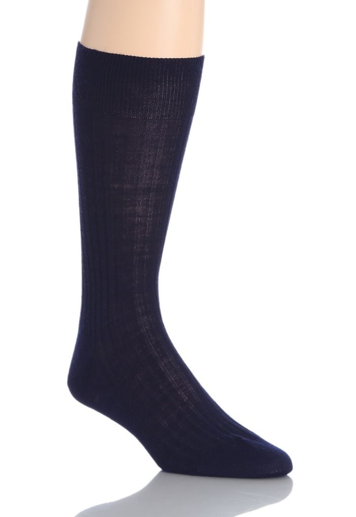 Pantherella Men's Laburnum Merino Wool 5x3 Rib Dress Sock in Blue (5796) | Size Medium | HisRoom.com