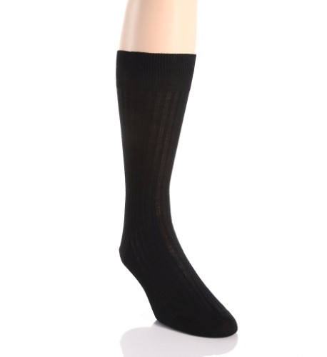 Pantherella Men's Laburnum Merino Wool 5x3 Rib Dress Sock in Black (5796) | Size Large | HisRoom.com