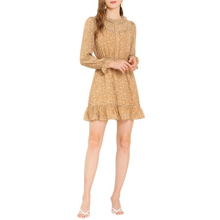 Allegra K Junior S Floral Ruffle Neck Elastic Waist Button Front Dress