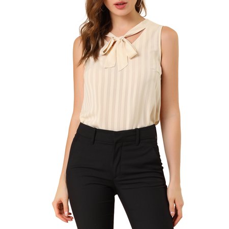 Allegra K Junior S Satin Stripes Sleeveless Bow Tie Casual Chiffon Blouse