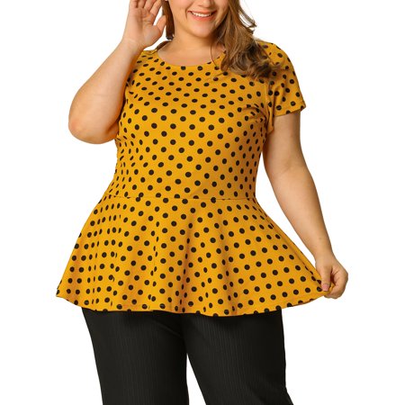 Agnes Orinda Women S Plus Size Polka Dots Short Sleeve Peplum Top