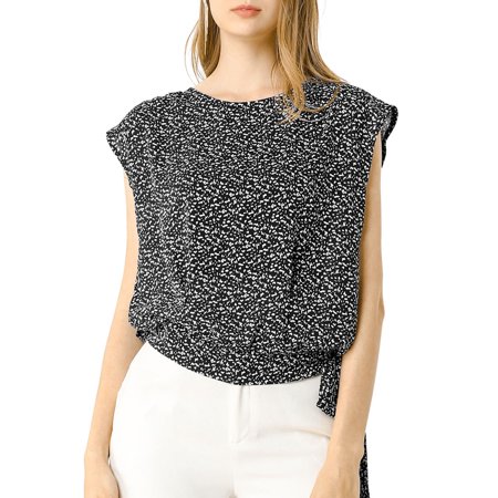 Allegra K Junior S Printed Round Neck Tie Hem Blouse Tops with Tube